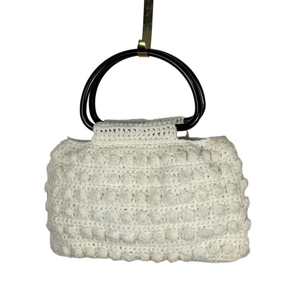 Vintage Handmade White Popcorn Knit Handbag - Picture 1 of 7